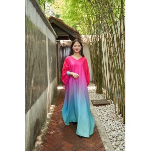 SHAQIQA Kaftan Dress - Fuchsia Turquoise Ombre
